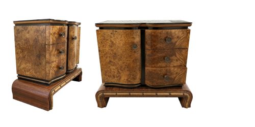 Art Deco Italian Pair of Matching Bedside Cabinets in Walnut, C1930