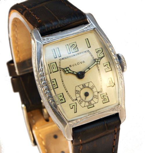 fig 1. Art Deco 1929 BULOVA Gents 10k White RG Watch, 94 yrs old, SERVICED