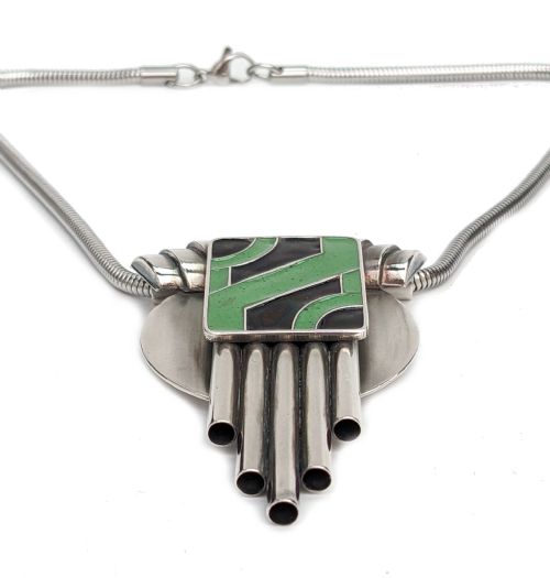 ART DECO STYLE MODERNIST SILVER PLATED AND ENAMEL NECKLACE - ADDITIONAL PHOTO 1