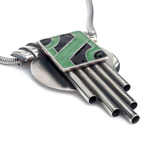 ART DECO STYLE MODERNIST SILVER PLATED AND ENAMEL NECKLACE - ADDITIONAL PHOTO 2