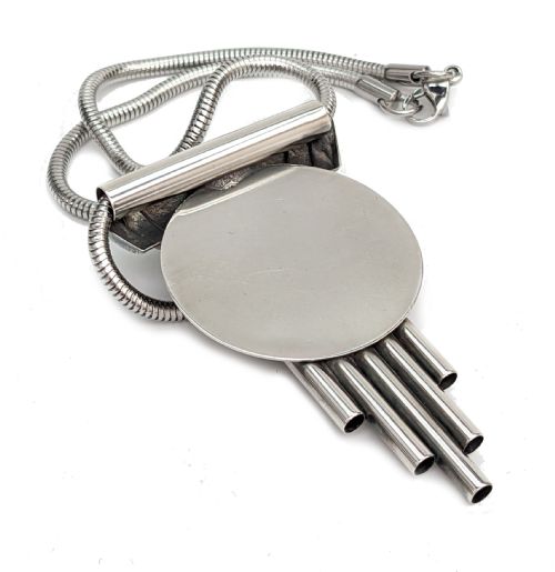 ART DECO STYLE MODERNIST SILVER PLATED AND ENAMEL NECKLACE - ADDITIONAL PHOTO 3