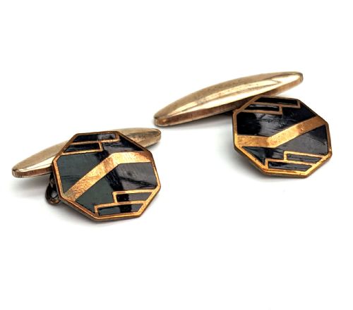 Art Deco Gents English Enamel Cufflinks, C1930