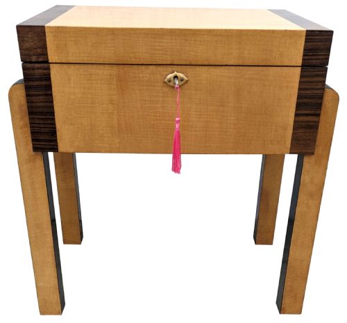 ART DECO SATINWOOD WALNUT WORK BOX TABLE C1930