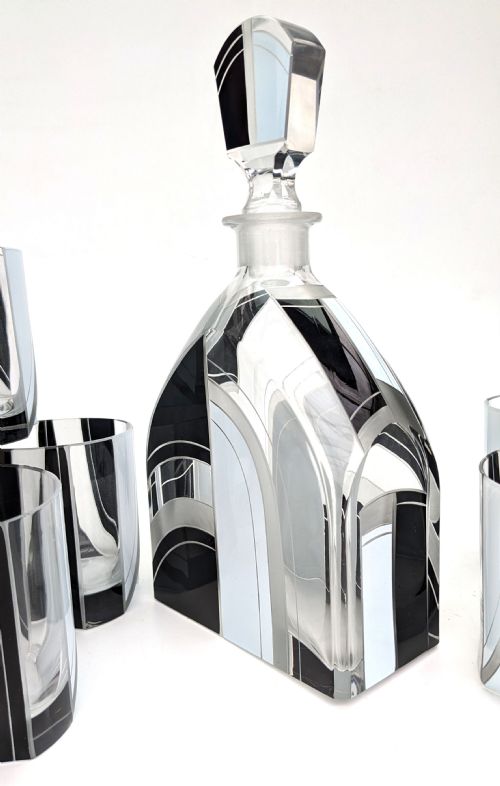 ART DECO ENAMEL DECANTER SET WITH 6 MATCHING GLASSES C1930 - ADDITIONAL PHOTO 3
