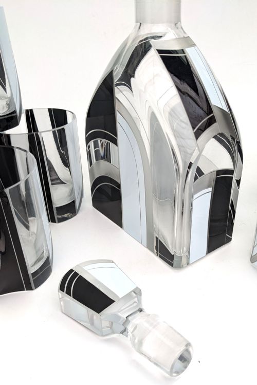 ART DECO ENAMEL DECANTER SET WITH 6 MATCHING GLASSES C1930 - ADDITIONAL PHOTO 5
