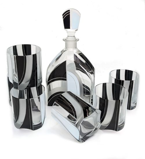 ART DECO ENAMEL DECANTER SET WITH 6 MATCHING GLASSES C1930 - ADDITIONAL PHOTO 9