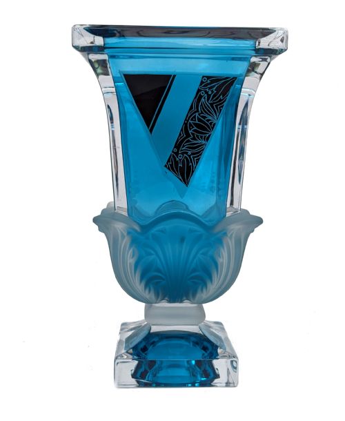 Art Deco Large Blue Glass Vase by Karl Palda, C1930