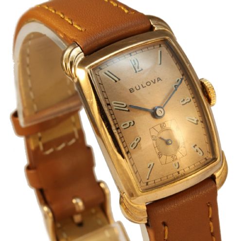 fig 1. Art Deco Gents 14k RGP Gold BULOVA Watch , Newly Serviced, c1947