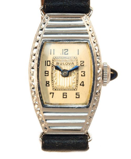 fig 2. Art Deco Ladies 10k White Gold Watch By Bulova, USA, c1930