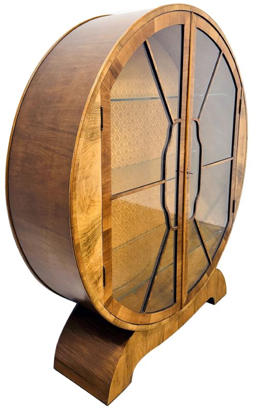ART DECO WALNUT CIRCULAR DISPLAY CABINET C1930 - ADDITIONAL PHOTO 1