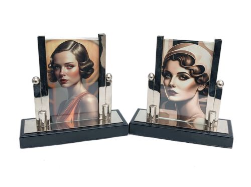 Art Deco Chrome & Glass Free Standing Matching Picture Frames, C1930