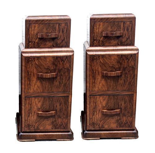 Art Deco Pair of Matching Walnut Bedside Cabinets, C1930