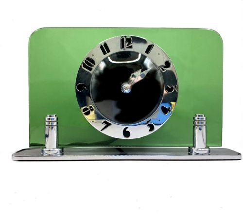 Art Deco Modernist Green Glass Electric Clock by Smiths