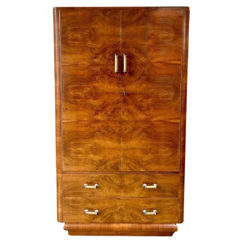 Art Deco High End Figured Walnut Single Wardrobe, English, C1930