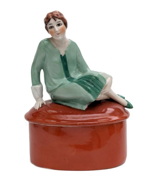 ART DECO FLAPPER GIRL POWDER BOX C1930'S - ADDITIONAL PHOTO 1