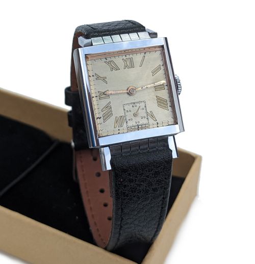 ART DECO GENTS MANUAL WRIST WATCH FRENCH C1940'S NEWLY SERVICED - ADDITIONAL PHOTO 1