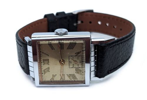 ART DECO GENTS MANUAL WRIST WATCH FRENCH C1940'S NEWLY SERVICED - ADDITIONAL PHOTO 2