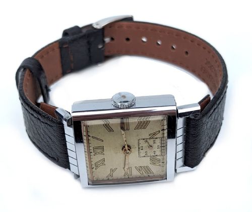 ART DECO GENTS MANUAL WRIST WATCH FRENCH C1940'S NEWLY SERVICED - ADDITIONAL PHOTO 4