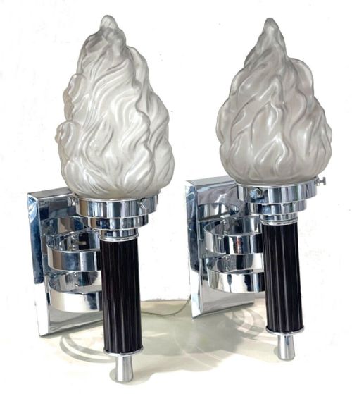 ART DECO MATCHING PAIR OF CHROME CATALIN BAKELITE WALL LIGHTS C1930 - ADDITIONAL PHOTO 10