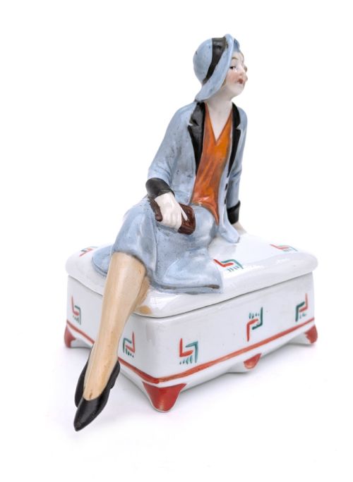 ART DECO FLAPPER GIRL CERAMIC POWDER BOX C1930'S - ADDITIONAL PHOTO 7