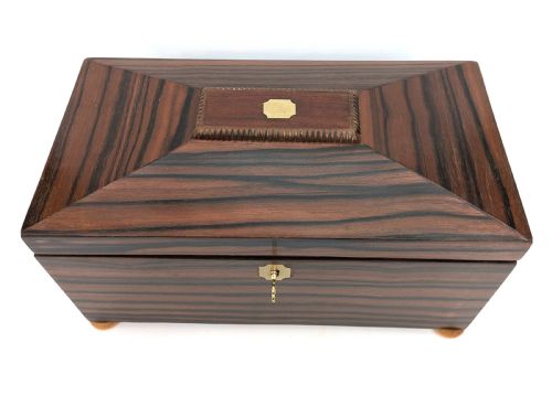 ART DECO INLAID 'SUNRAY' INLAID TEA CADDY BOX WITH KEY C1930 - ADDITIONAL PHOTO 9