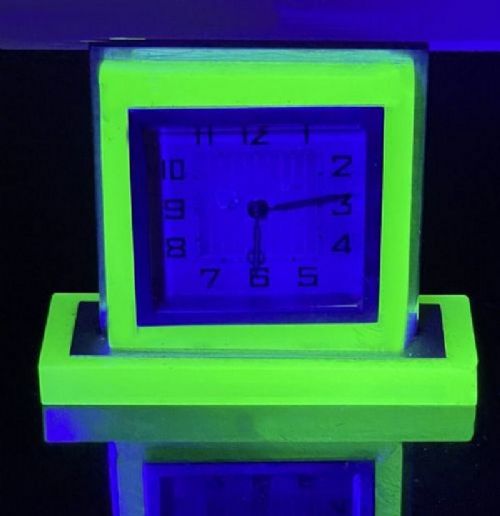 fig 1. Art Deco Opaline Uranium Glass & Chrome Clock, c1930