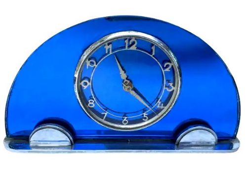 Art Deco Blue Mirror & Chrome Mantle Clock, by Smiths , C1930