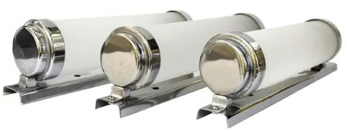 ART DECO MATCHING 3 GLASS CHROME TUBULAR WALL LIGHT SCONCES FRENCH C1930 - ADDITIONAL PHOTO 1