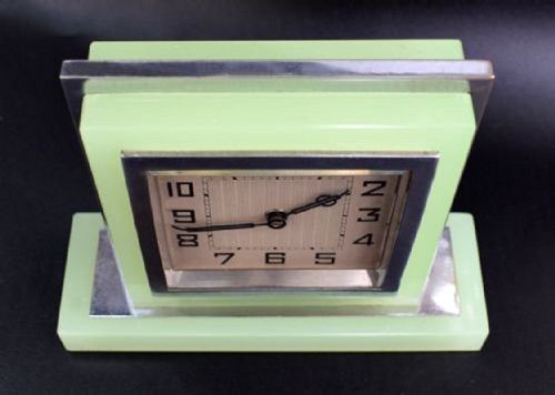 ART DECO OPALINE URANIUM GLASS CHROME CLOCK C1930 - ADDITIONAL PHOTO 3