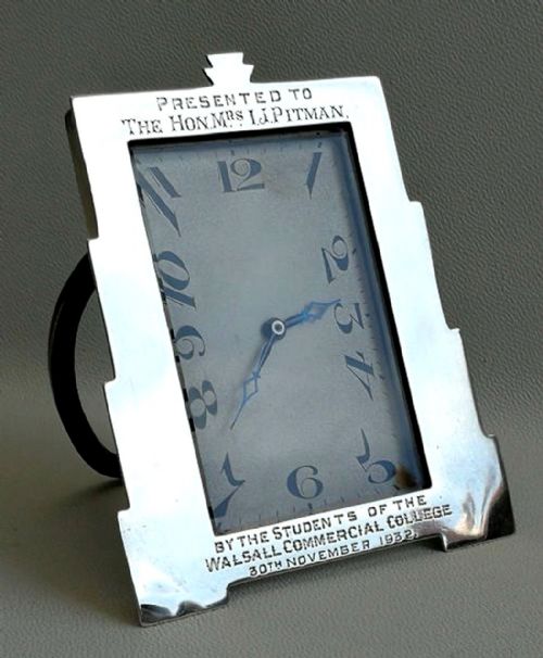 ART DECO ART DECO SKYSCRAPER SOLID SILVER CASED EASEL DESK CLOCK C1932 - ADDITIONAL PHOTO 2