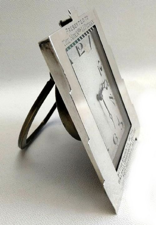 ART DECO ART DECO SKYSCRAPER SOLID SILVER CASED EASEL DESK CLOCK C1932 - ADDITIONAL PHOTO 3