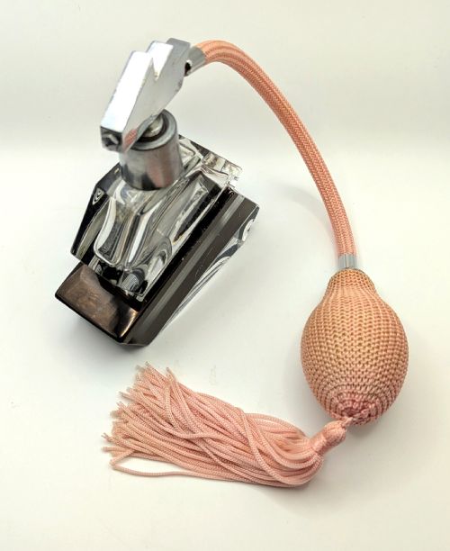 ART DECO ENAMELLED GLASS CHROME GEOMETRIC PERFUME ATOMISER C1930 - ADDITIONAL PHOTO 3