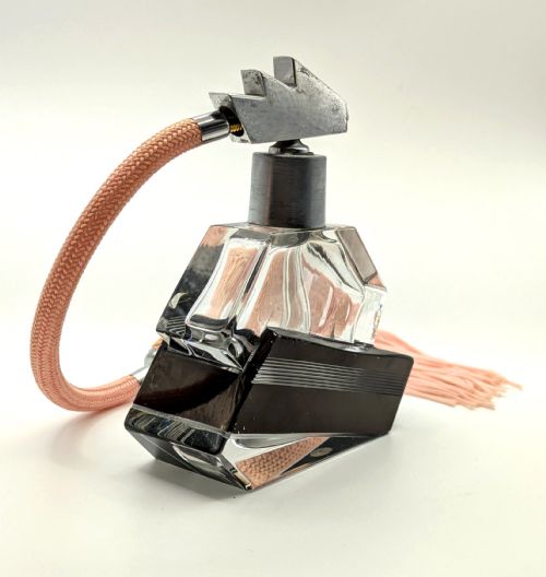 ART DECO ENAMELLED GLASS CHROME GEOMETRIC PERFUME ATOMISER C1930 - ADDITIONAL PHOTO 4