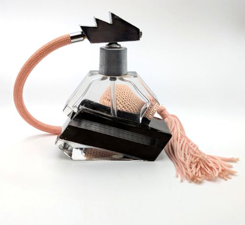 ART DECO ENAMELLED GLASS CHROME GEOMETRIC PERFUME ATOMISER C1930 - ADDITIONAL PHOTO 6