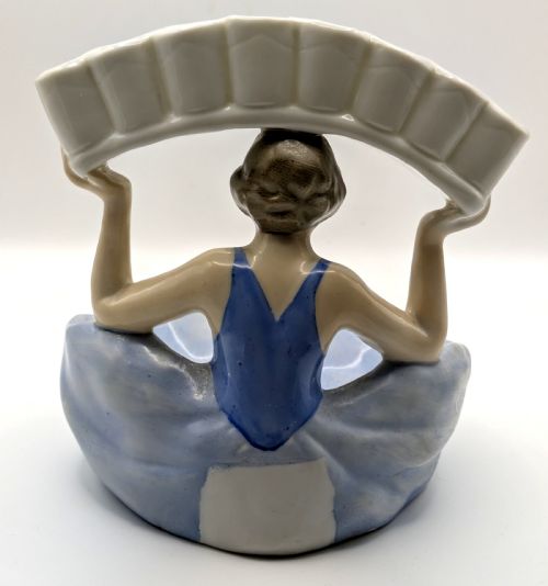 ART DECO PORCELAIN FLAPPER GIRL HALF DOLL CIGARETTE STRIKER FRENCH C1930 - ADDITIONAL PHOTO 2