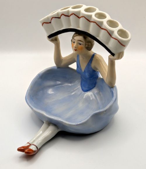 ART DECO PORCELAIN FLAPPER GIRL HALF DOLL CIGARETTE STRIKER FRENCH C1930 - ADDITIONAL PHOTO 8