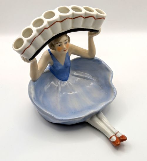 ART DECO PORCELAIN FLAPPER GIRL HALF DOLL CIGARETTE STRIKER FRENCH C1930 - ADDITIONAL PHOTO 12