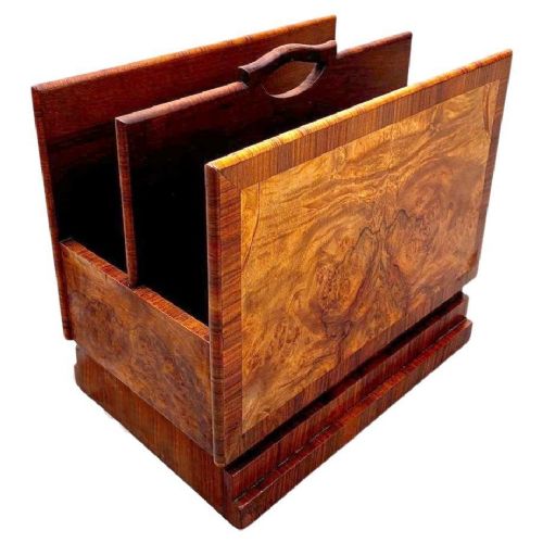 Art Deco Original Walnut Double Sided Magazine Rack, England, C1930