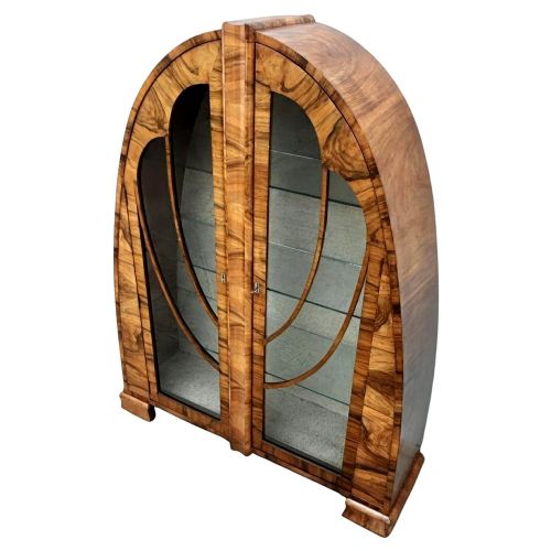 ART DECO RARE CATHEDRAL DISPLAY VITRINE CABINET IN WALNUT ENGLISH 1930S - ADDITIONAL PHOTO 7