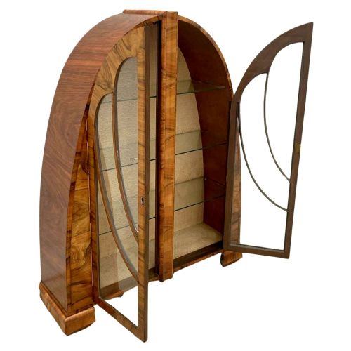 ART DECO RARE CATHEDRAL DISPLAY VITRINE CABINET IN WALNUT ENGLISH 1930S - ADDITIONAL PHOTO 8