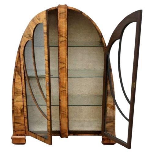 ART DECO RARE CATHEDRAL DISPLAY VITRINE CABINET IN WALNUT ENGLISH 1930S - ADDITIONAL PHOTO 9