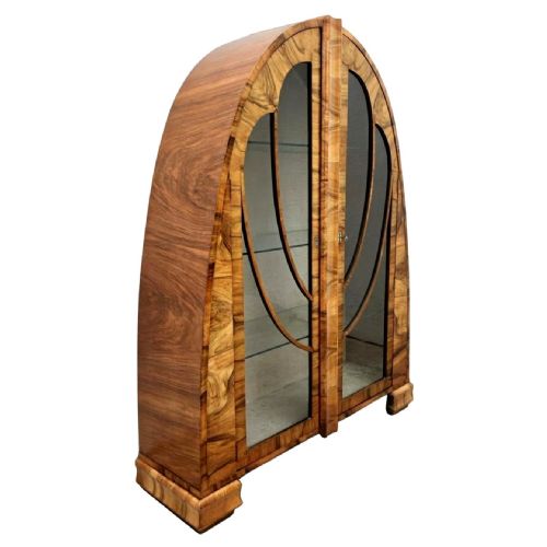 ART DECO RARE CATHEDRAL DISPLAY VITRINE CABINET IN WALNUT ENGLISH 1930S - ADDITIONAL PHOTO 10