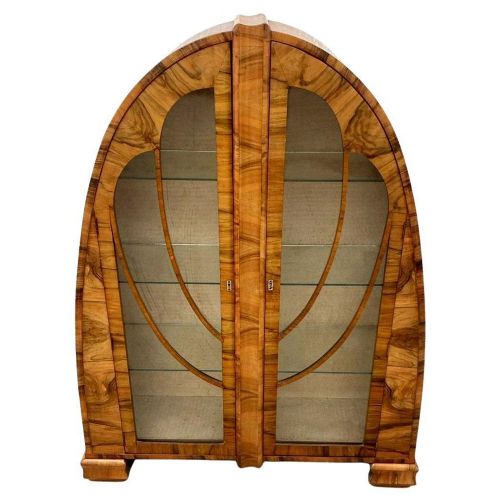 ART DECO RARE CATHEDRAL DISPLAY VITRINE CABINET IN WALNUT ENGLISH 1930S - ADDITIONAL PHOTO 14