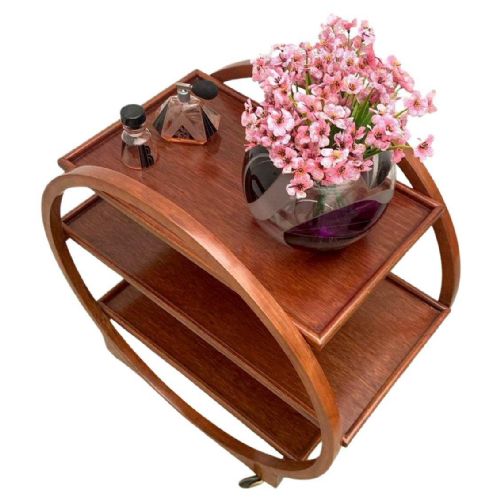 ART DECO CIRCULAR WALNUT DRINKS BAR CART TROLLEY ENGLISH 1930S - ADDITIONAL PHOTO 1