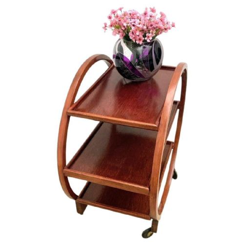 ART DECO CIRCULAR WALNUT DRINKS BAR CART TROLLEY ENGLISH 1930S - ADDITIONAL PHOTO 4