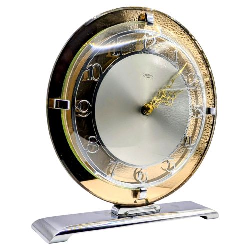 ART DECO PEACH MIRROR GLASS MANTLE CLOCK BY SMITHS CLOCK COMPANY C1930 - ADDITIONAL PHOTO 1