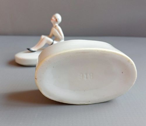 ART DECO CERAMIC BATHING BELLE TRINKET POWDER BOX C1930 - ADDITIONAL PHOTO 5