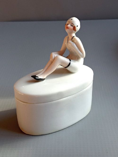 ART DECO CERAMIC BATHING BELLE TRINKET POWDER BOX C1930 - ADDITIONAL PHOTO 7