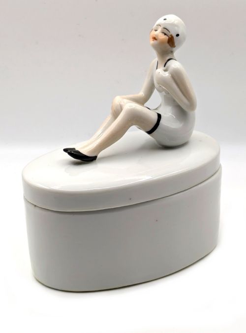 ART DECO CERAMIC BATHING BELLE TRINKET POWDER BOX C1930 - ADDITIONAL PHOTO 9