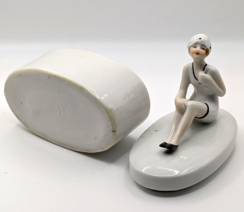 ART DECO CERAMIC BATHING BELLE TRINKET POWDER BOX C1930 - ADDITIONAL PHOTO 11